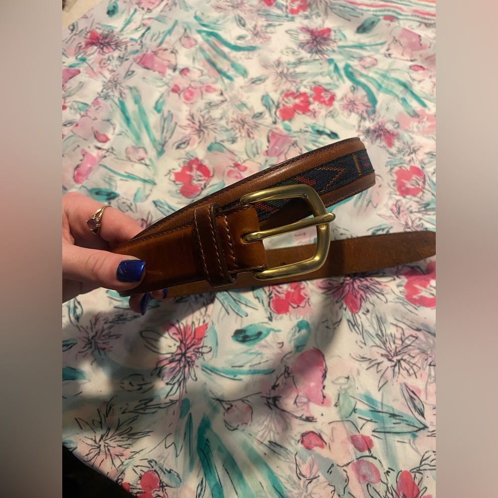Genuine leather belt with tribal print